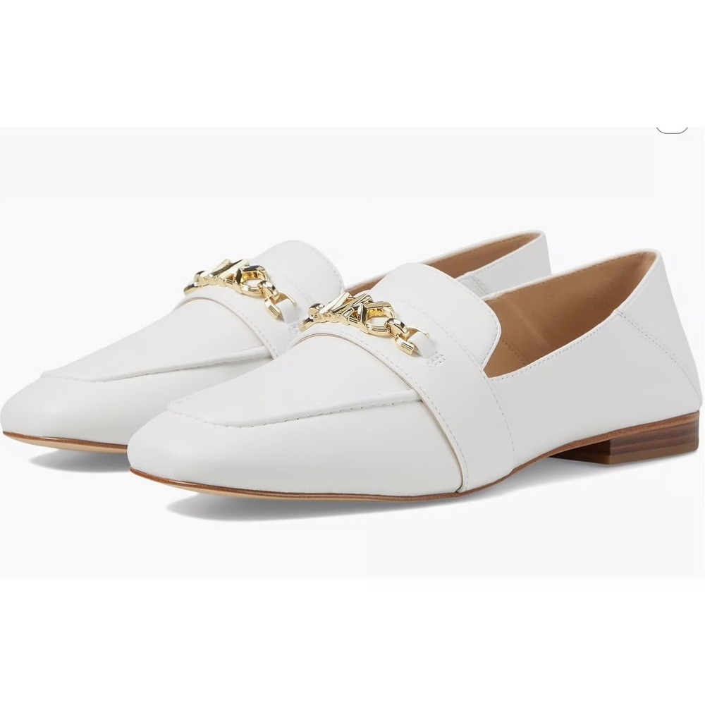 Michael Kors Tiffanie Loafer Optic White Leather Chain Detail Flat Shoes 9M